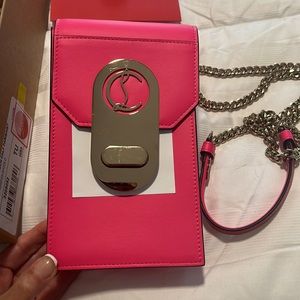 Christian Louboutin Elisa Phone Pouch Leather Pink RARE ! SOLD OUT. *NEW IN BOX*